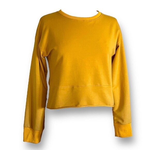 Zyia Active Womens Cropped Cut Off Sweatshirt Sz S Mustard Yellow Crewneck - Picture 4 of 8